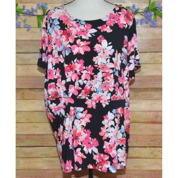 Liz Claiborne Career Women's Pink Floral Short Sleeve Blouse Top Plus Size 3X Fa - Picture 1 of 9